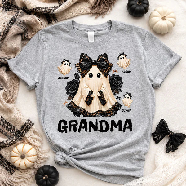 Custom Grandma Halloween Classic Tee, Cute Ghost Family Party Outfit, Unique Gift For Nana