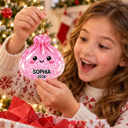 Personalized Acrylic Ornament, Smiling Dim Sum on a Lit Christmas Tree, Unique Creative Keepsake Gift for Family