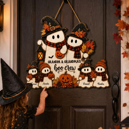Personalized Grandpa and Grandma's Boo Crew Wooden Sign, Vintage Ghost Family Decor, Creative Gift for Grandparents