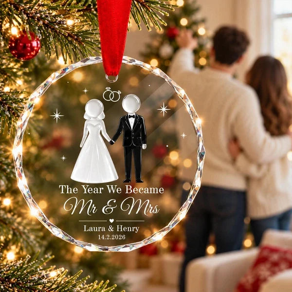 The Year We Became Mr & Mrs Personalized Crystal Ornament, Romantic Keepsake and Creative Couple Gift