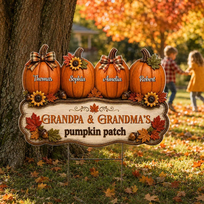 Personalized Shaped Yard Sign, Autumn Pumpkin Patch Decor, Unique Gift for Grandpa and Grandma