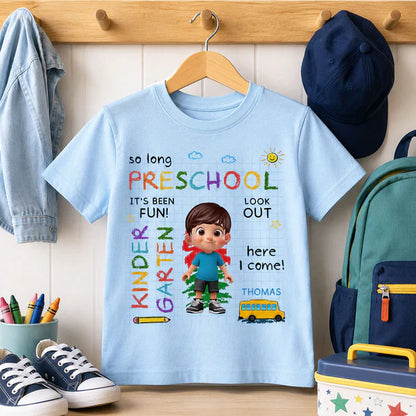 Personalized Youth Tee with Cartoon Kid & School Bus for Back to School, Unique Gift for Kids