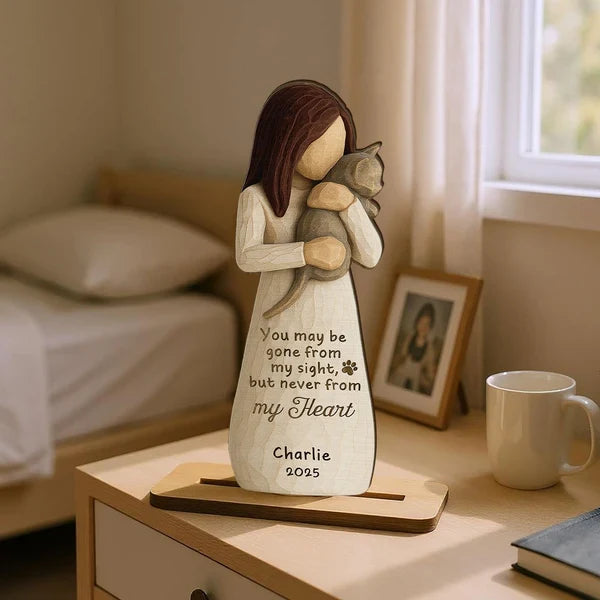Personalized Until We Meet Again 2-Layer Wooden Plaque, Woman Holding Cat Memorial, Creative Sympathy Gift