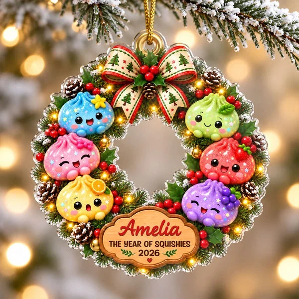 Acrylic Ornament with Colorful Dumpling Wreath, Personalized Christmas Keepsake, Creative Gift for Family