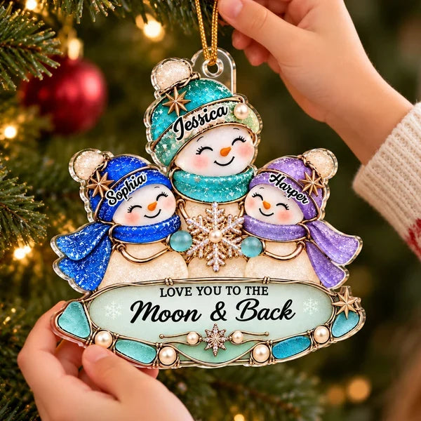 Personalized Acrylic Ornament, Grandma and Grandkids Snowmen Holding a Snowflake, Unique Gift for Grandma