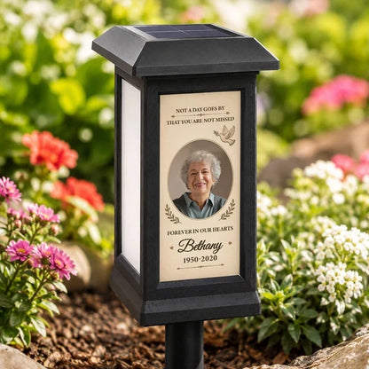 Personalized Solar Garden Stake Light with Photo & Dove, Unique Sympathy Gift for a Garden Memorial