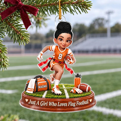 Personalized Acrylic Ornament, Flag Football Girl Running on Field, Unique Christmas Gift for Daughter
