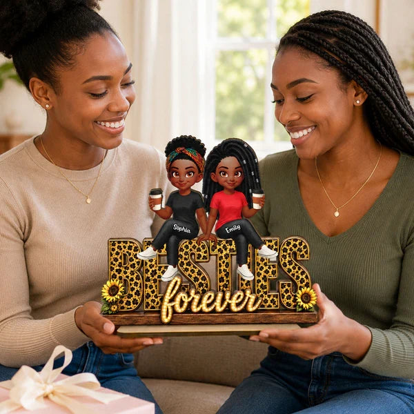 Personalized Besties Forever 2-Layer Wooden Plaque, Leopard Style Creative Gift for Friend
