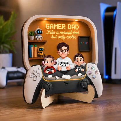 Personalized 2-Layer Wooden Plaque for Gamer Dad, Dad & Kids Holding Controllers Unique Gift