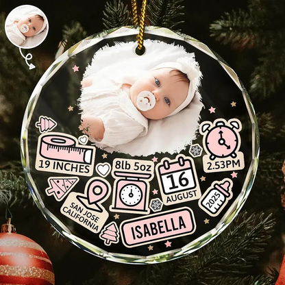 Baby's First Christmas Crystal Ornament - Custom Photo Circle Keepsake, a unique gift for new parents