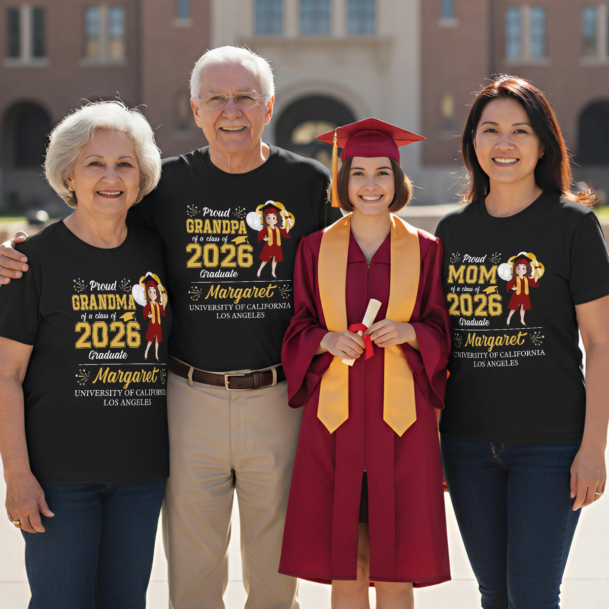 Personalized Graduation Family Matching Classic Tee, Proud Mom Dad Grandma Shirt for Campus Photos, Unique Gift