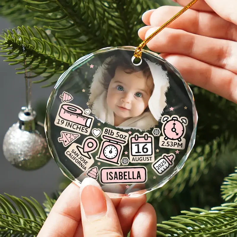 Baby's First Christmas Crystal Ornament - Custom Photo Circle Keepsake, a unique gift for new parents