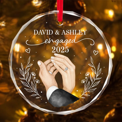 Engagement Crystal Ornament with Personalized Design, Romantic Touch for Couples, Perfect Gift Keepsake