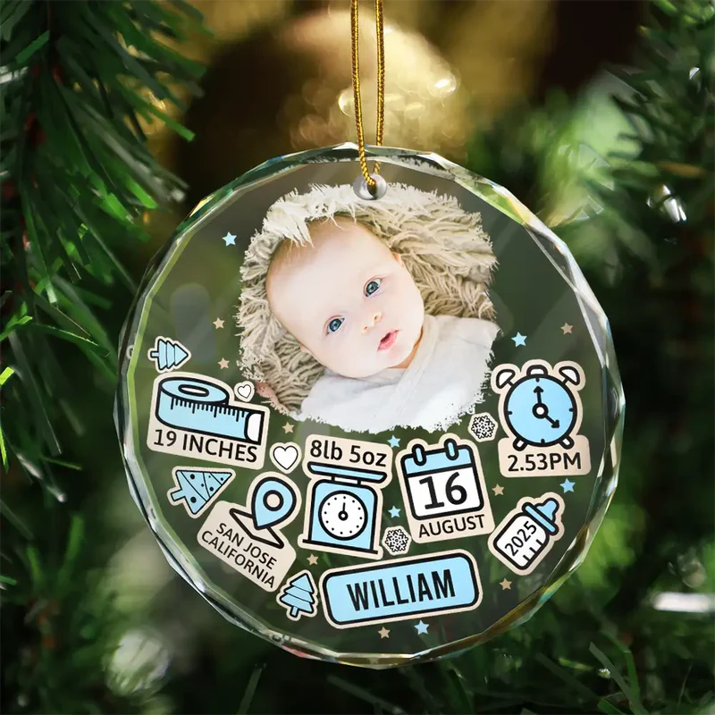 Baby's First Christmas Crystal Ornament - Custom Photo Circle Keepsake, a unique gift for new parents