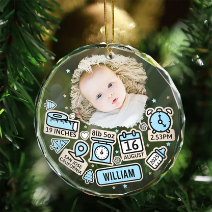 Baby's First Christmas Crystal Ornament - Custom Photo Circle Keepsake, a unique gift for new parents