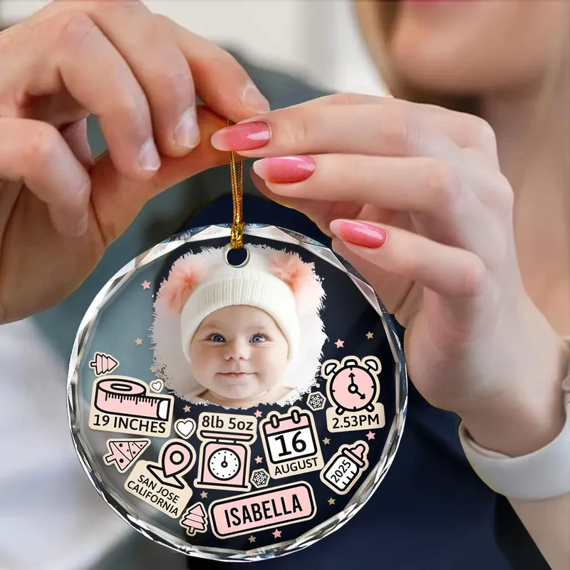 Baby's First Christmas Crystal Ornament - Custom Photo Circle Keepsake, a unique gift for new parents