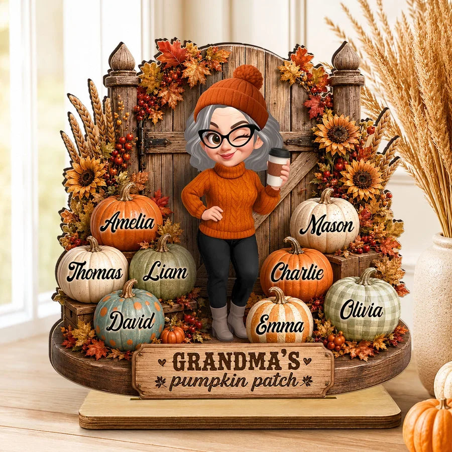 Grandma's Pumpkin Patch 2-Layer Wooden Plaque, Rustic Fall Family Keepsake & Creative Gift