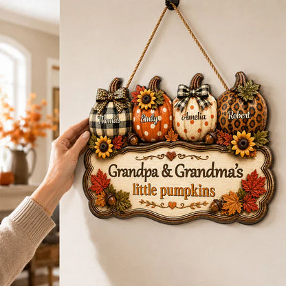 Personalized Wooden Sign With Fall Pumpkins, Unique Creative Gift For Grandparents & Kitchen Decor