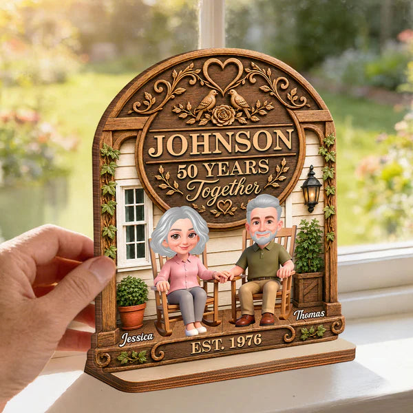 Personalized Wooden Plaque with Senior Couple Holding Hands, Rustic Porch Unique Creative Gift for Couples