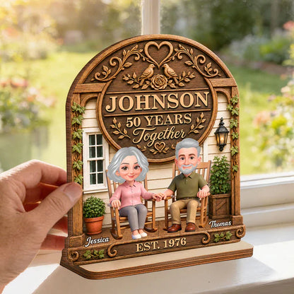 Personalized Wooden Plaque with Senior Couple Holding Hands, Rustic Porch Unique Creative Gift for Couples
