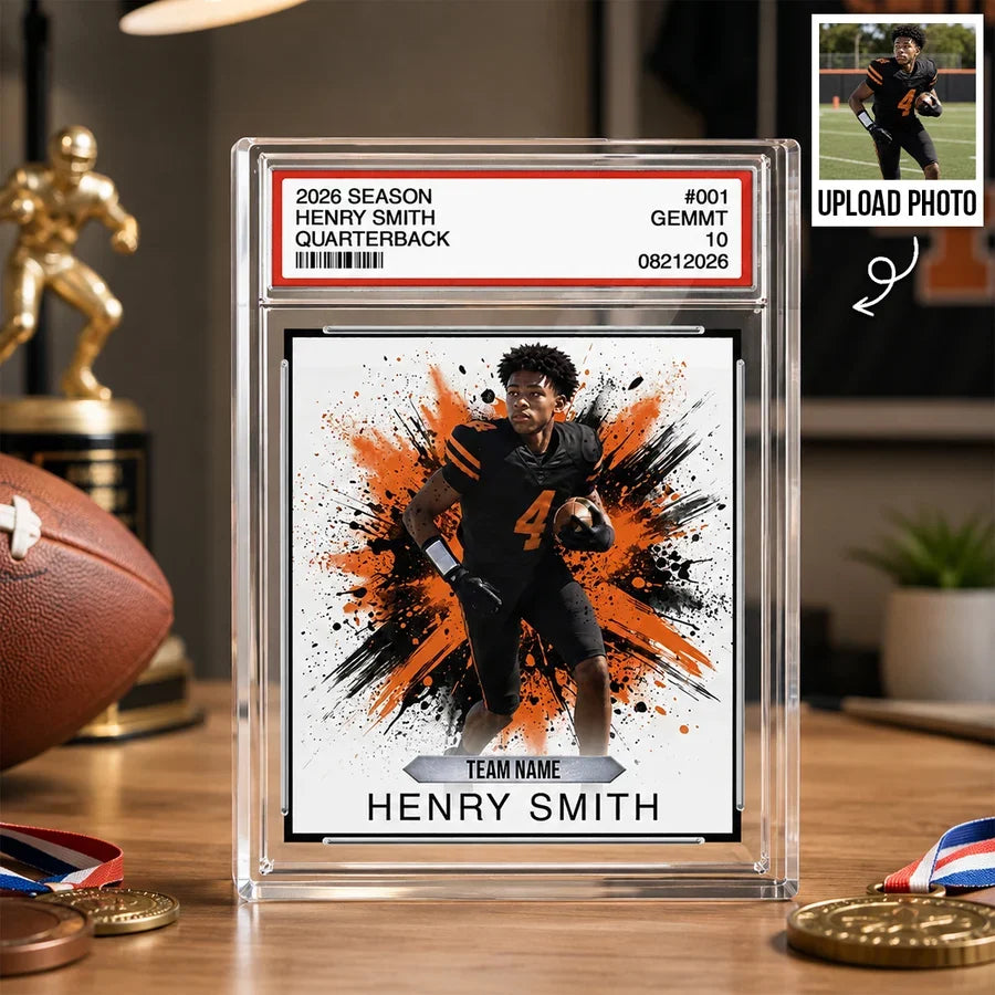 Rectangle Acrylic Block Plaque, Personalized Red & Gold Football Keepsake, Creative Gift for Players