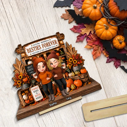 Custom Wooden Plaque, Besties Forever Friends Holding Coffee, Creative Friendship Gift For Fall Decor