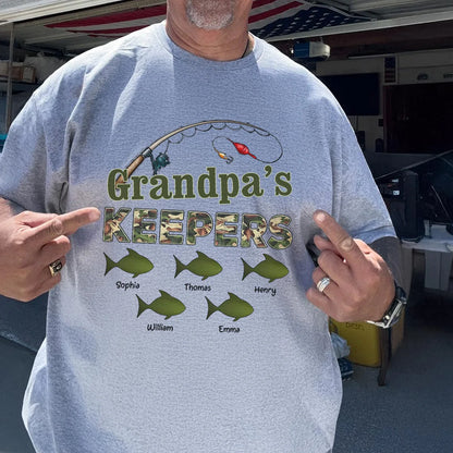 Grandpa's Keepers Camouflage Fishing Shirt – Personalized 2026 Father's Day Gift with Kids' Names