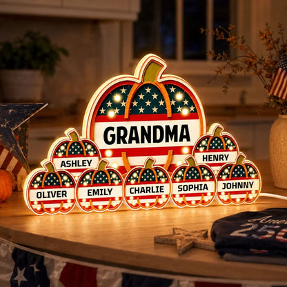 Patriotic Pumpkin Acrylic Light Box, Personalized Family Keepsake, Creative Fall Gift for Grandma