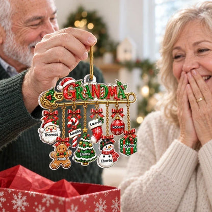Personalized Acrylic Ornament, Grandma Safety Pin with Hanging Christmas Charms, Unique Gift for Grandma