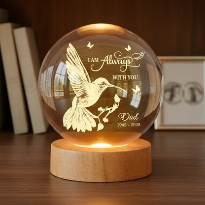 Personalized Globe Lamp, Always With You Hummingbird in Flight Tribute, Creative Remembrance Gift for Loved Ones