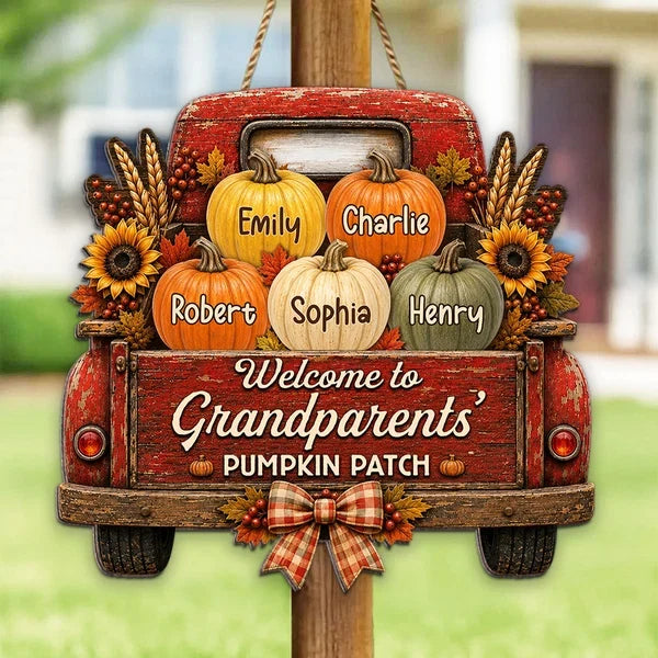 Grandparents' Pumpkin Patch Personalized Wooden Sign, Heartwarming Fall Decor and Creative Family Gift
