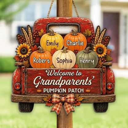 Grandparents' Pumpkin Patch Personalized Wooden Sign, Heartwarming Fall Decor and Creative Family Gift