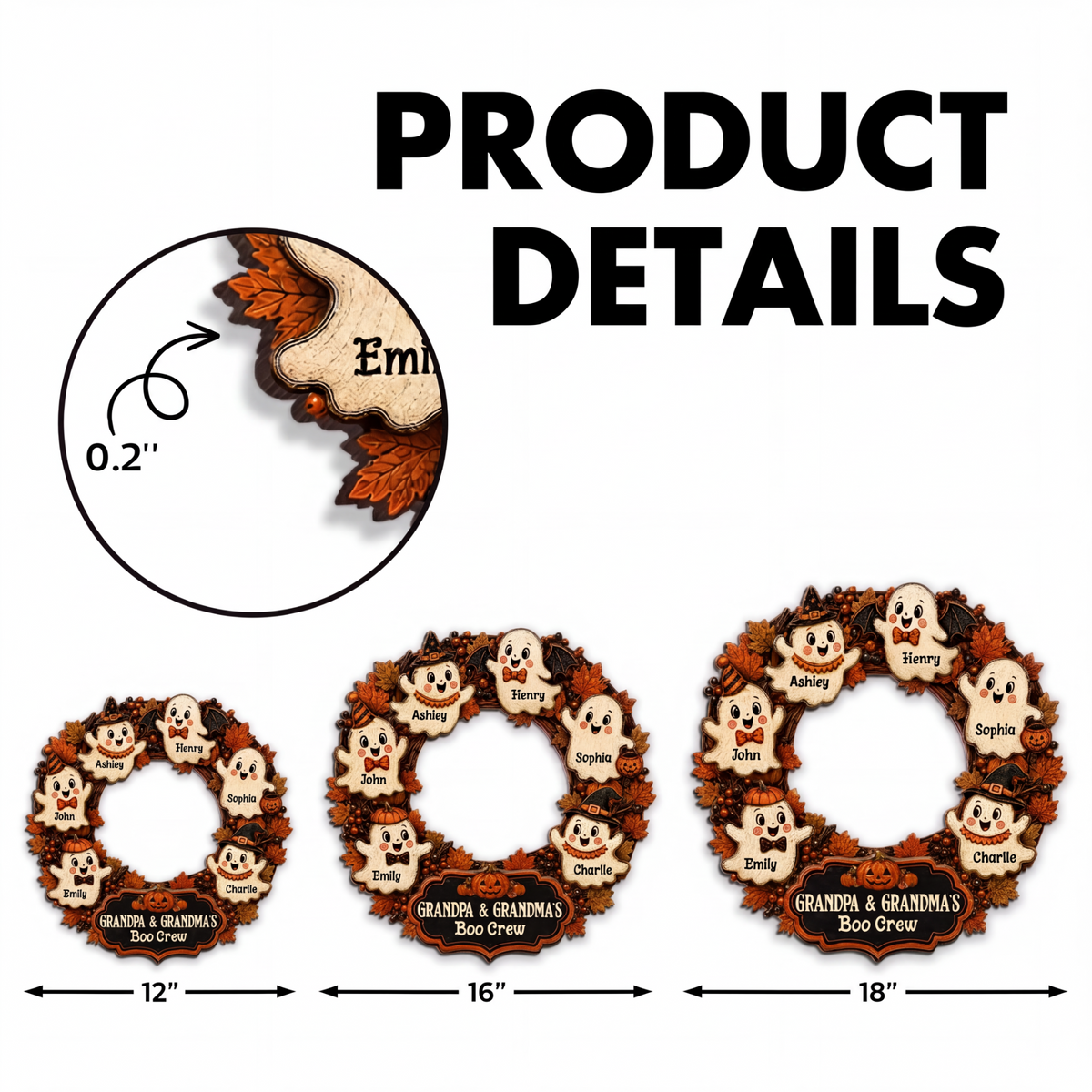 Personalized Halloween Wooden Sign, Retro Ghost Wreath Decor, Unique Gift for Grandma & Grandpa