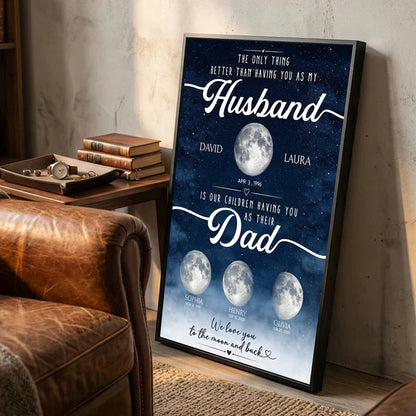 Personalized Moon Phase Poster, Unique Gift for Dad & Husband, Starry Family Wall Art