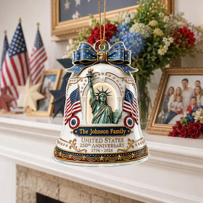 Personalized Acrylic Ornament With Statue of Liberty & Flags, Unique Americana Gift for Family