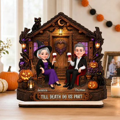 Personalized 2-Layer Wooden Plaque, Haunted Cabin Couple Halloween Decor, Unique Gift for Couples