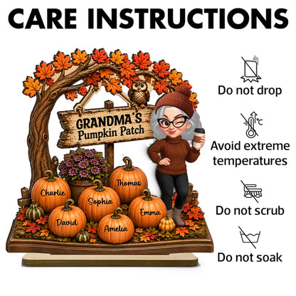 Personalized 2-Layer Wooden Plaque, Grandma's Pumpkin Patch Autumn Decor, Unique Gift For Grandma