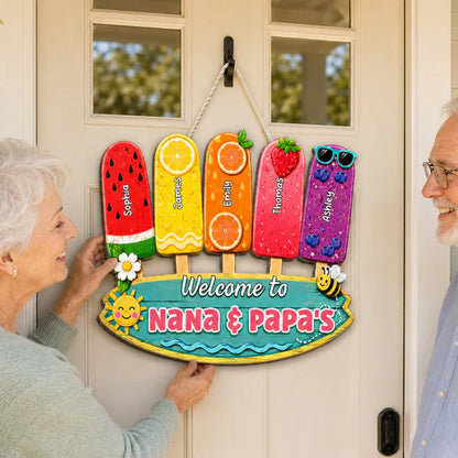 Personalized Wooden Sign, Colorful Popsicle Door Decor For Grandparents, Unique Creative Gift