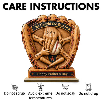 Personalized Wooden Plaque, Baseball Glove Dad & Kids' Hands, Unique Father's Day Gift for Dad