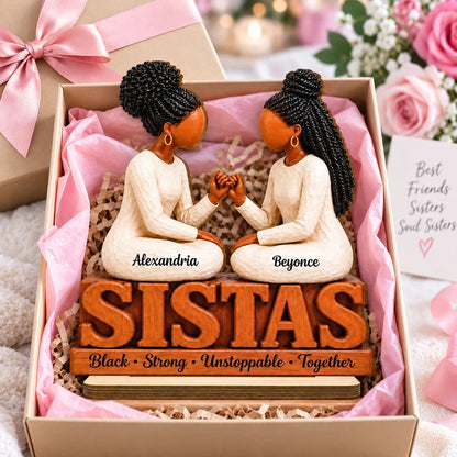Personalized Wooden Plaque with Sister Figures Making a Pinky Promise, Unique Gift for Sisters and Friends