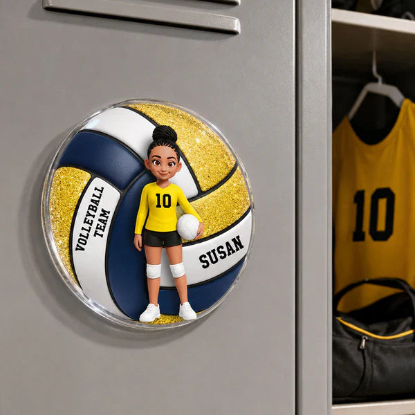 Personalized Standing Volleyball Girl Acrylic Magnet, Red Locker Decor, Unique Gift for Daughter Son