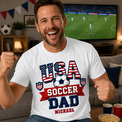 Personalized USA Soccer Dad Classic Tee with Soccer Ball, Creative Gift for Dad