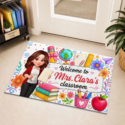 Personalized Standard Doormat for Teacher's Classroom, Watercolor Floral Welcome, Creative Gift for Teachers