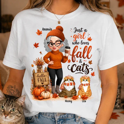 Personalized Fall & Cats Sweatshirt, Custom Cat Mom Design with Coffee, Unique Gift for Cat Lover