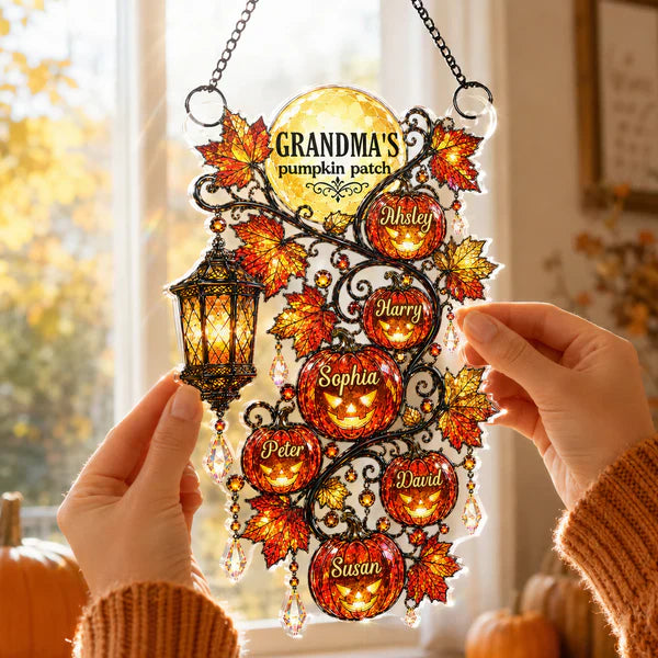 Personalized Acrylic Suncatcher Ornament, Grandma's Pumpkin Patch Window Decor, Unique Gift for Grandma