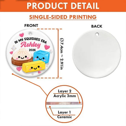 Round Ceramic Acrylic Ornament, Cute Dumpling & Squishies Christmas Tree Decor, Creative Gift for Kids & Teens