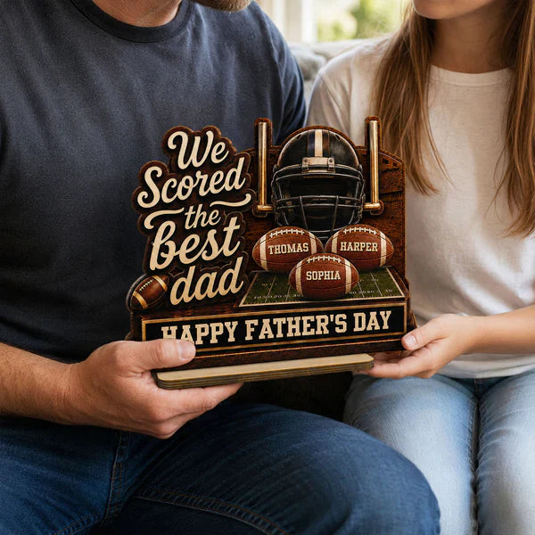2-Layer Wooden Plaque, We Scored the Best Dad American Football Scene, Unique Creative Gift for Dad