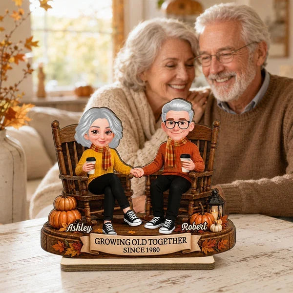 Personalized 2-Layer Wooden Plaque, Older Couple Holding Hands in Autumn, Unique Gift for Couples