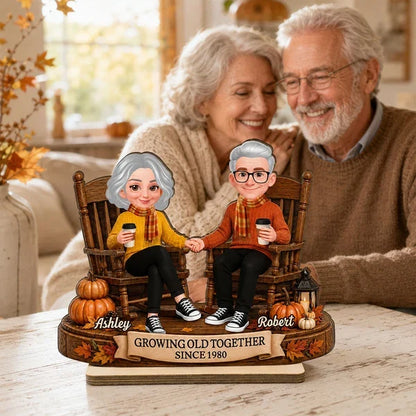 Personalized 2-Layer Wooden Plaque, Older Couple Holding Hands in Autumn, Unique Gift for Couples