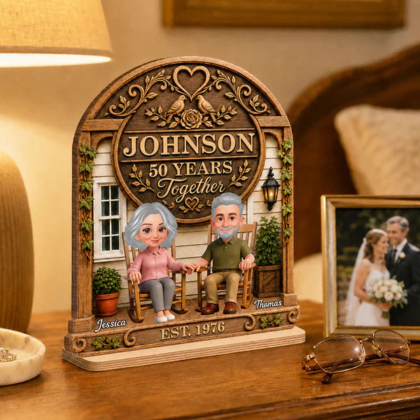 Personalized Wooden Plaque with Senior Couple Holding Hands, Rustic Porch Unique Creative Gift for Couples